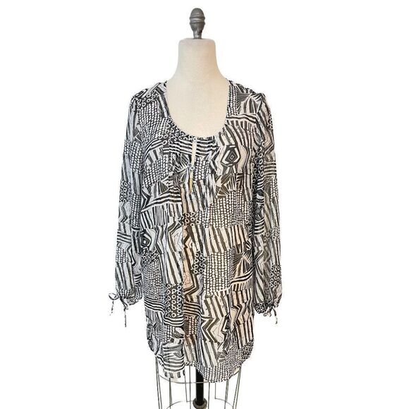 Profile by Gottex Black Gray Long sleeve Swimsuit Cover Up Medium - Picture 1 of 6